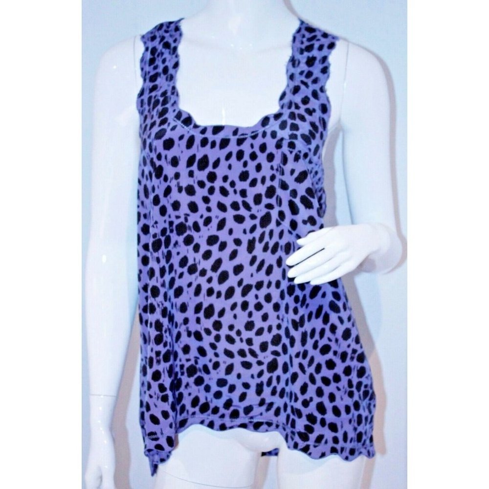 VERY J Designer Polka  BLOUSE Top SHIRT Blue Black LOOSE ( M )